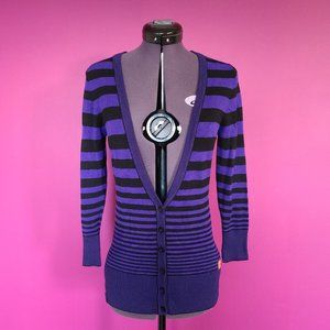 "Baby Blue" purple & black striped v-neck button-up cardigan